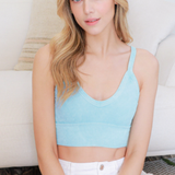 Ribbed V Neck Bra Top by NikiBiki - Vintage Cool Blue