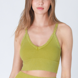 Ribbed V Neck Bra Top by NikiBiki - Vintage Kiwi Green