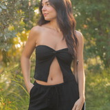 Split Front Twist Top - Black