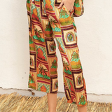 Tropical Print Satin Pants - Ibiza Sunset Print
