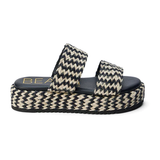Braided Straw Flatform Slide Sandals - Borderline - Black Tan