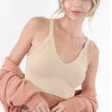 Ribbed V Neck Bra Top by NikiBiki - Pearled Ivory