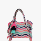Woven Tapestry Gywneth Fringe Tote Bag - Pink Turquoise