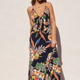 Tropical Print Maxi Dress - Navy Tropical Print