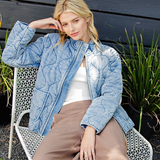Quilted Denim Jacket w/ Zip Closure by Eesome - Snow Wash Blue Denim
