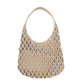 Large Open Weave Purse w/ Silver Metal Studs - Taupe