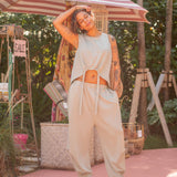 Sweatshirt Tank w/ Cinched Bottom & Harem Pant - 2 Piece Sweat Set - Sage Green