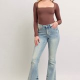 Mid Rise Pintuck Flare Jeans by Judy Blue