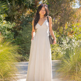 Pinstripe Maxi Dress w/ Tie Back - Ivory / Black