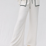 Linen Pants w/ Contrast Seams - Natural / Black