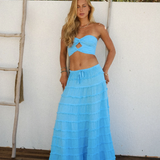 Flowy Layered Maxi Skirt - Aqua Blue