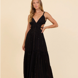Textured Sparkle Maxi Dress w/ Open Back by Surf Gypsy  -  Black