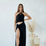 Twist Front Maxi Skirt w/ High Slit - Black