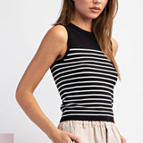 Striped Boat Neck Tank Top by Eesome - Black