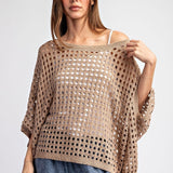 Open Knit Loose Sweater Top by Eesome - Granola Tan