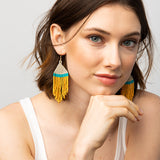 Colorblock Fringe Earrings - Short Yellow / Turq