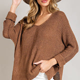 Crew Neck Slouchy Knit Sweater by Eesome - Coco Brown