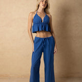 Cotton Drawstring Pants - Deep Blue