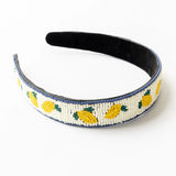 Stevie - Lemons Seed Bead Thin Luxe Headband - Yellow