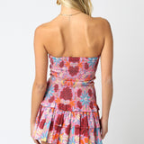 Pink Floral Mini Dress With Smocked Top And Ruffled Hem