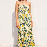 Strapless Tie Back Maxi Dress - Lemon Garden Print