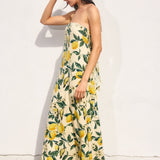 Strapless Tie Back Maxi Dress - Lemon Garden Print