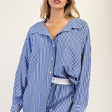 Striped Button Down Shirt by Eesome - Ocean Blue / White