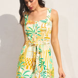 Tropical Greenhouse Romper With Belted Waist- Tropical Greenhouse Print