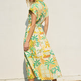 Tropical Greenhouse Print Midi Shirt Dress With Belted Waist- Tropical Greenhouse Print