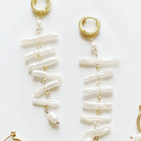 Dangling Stick Pearl Huggie Earrings