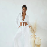 Drawstring Cotton Pants - White