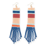 Striped Seed Bead Long Earrings - Blue, Peach
